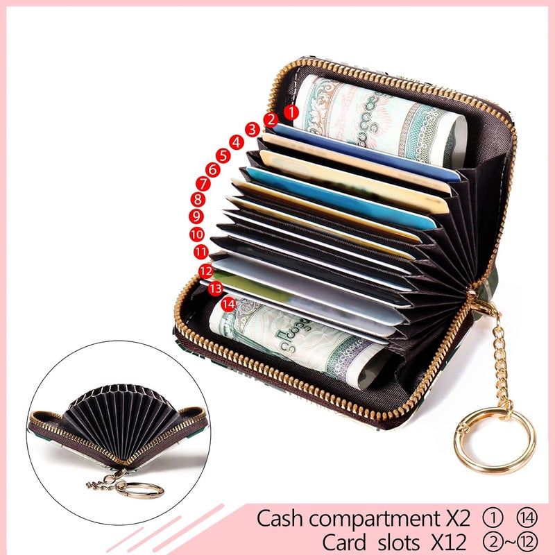 Blusabaca Credit Card Holder for Women, Tropical Leaves Abstract Small RFID Wallet with Zipper, Card Keychain Wallet, Leather Card Case, Business RFID Blocking Accordion Purse Wallet Gift - Image 5